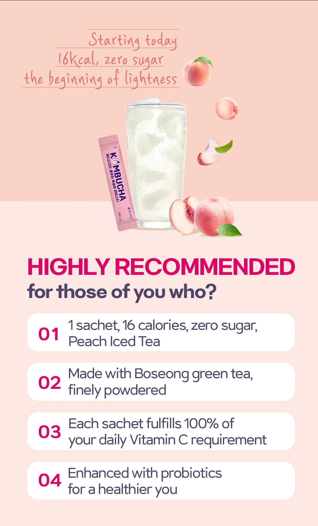 BOTO Beauty Secret Kombucha Peach Ice Tea